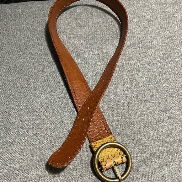 Colorful Belt bronze buckle stitched edges painted floral‎ snake pattern 34-38 - Picture 4 of 14